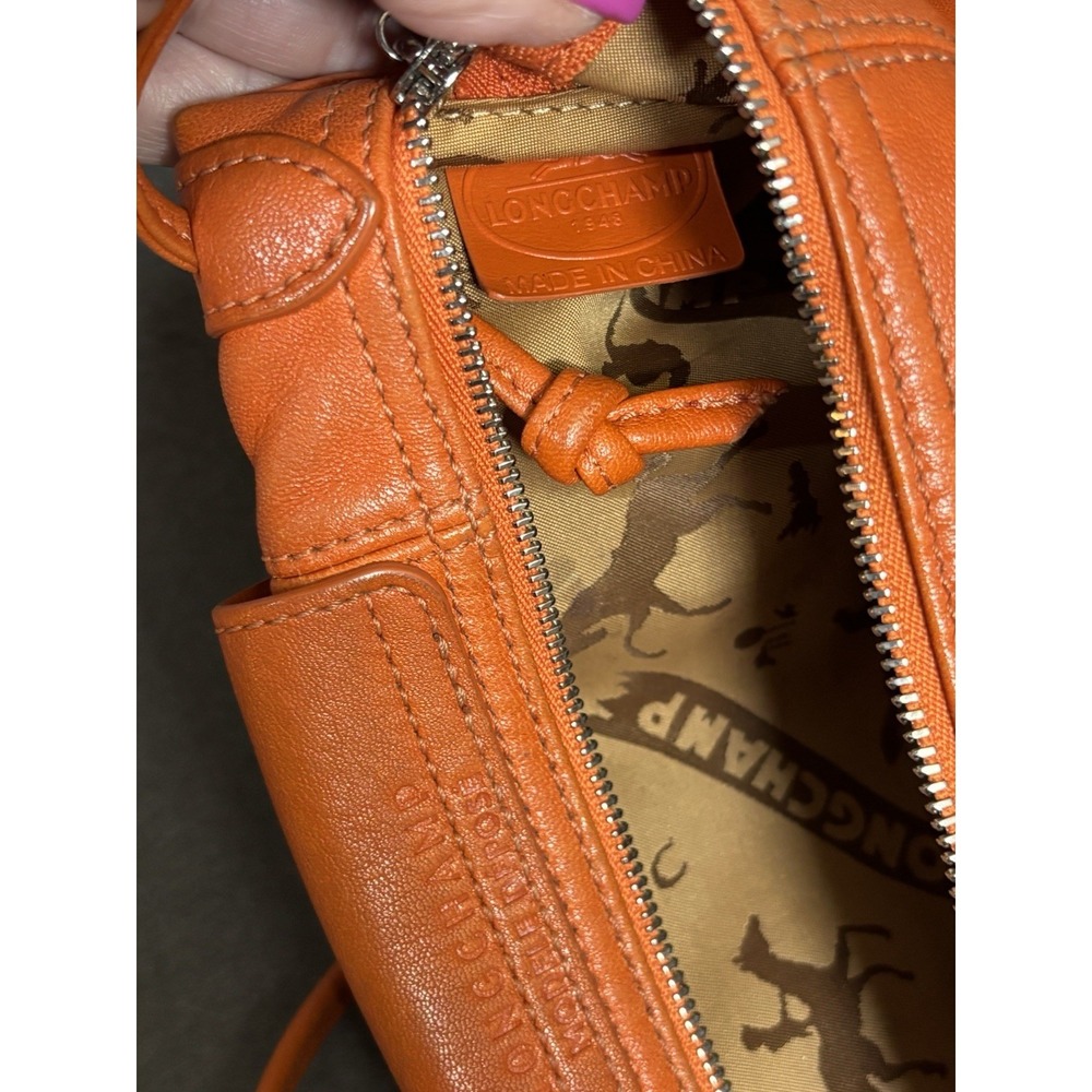 Longchamp Modele Depose Crossbody Bag Leather Orange Cognac Silver Hardware - Picture 9 of 16